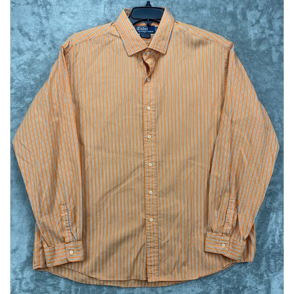 VTG Polo Ralph Lauren Men's Westerton Shirt Orange Striped XXL Long Sleeve